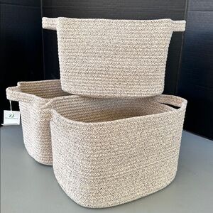 New Elegant Tan Woven Storage Baskets - Set of 3